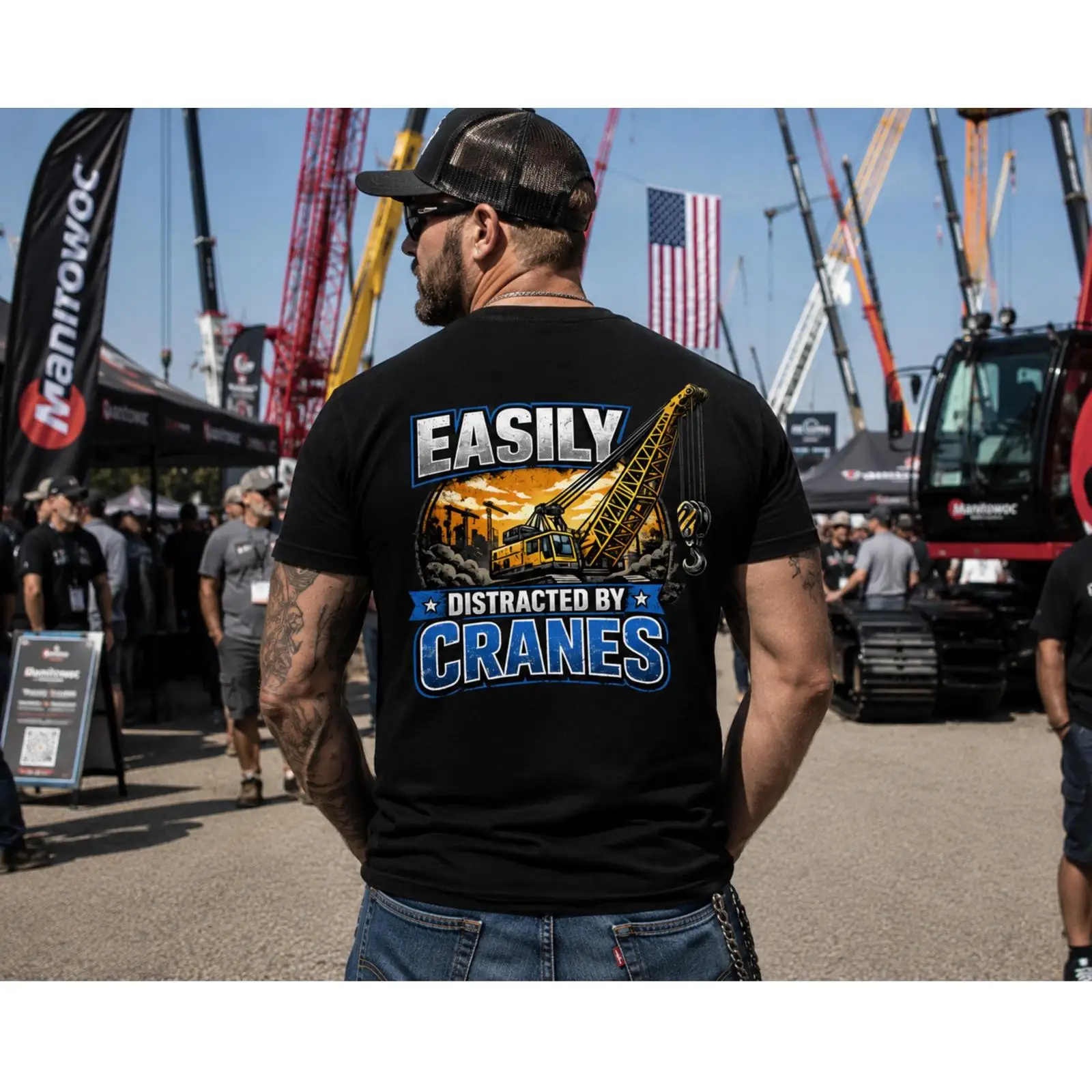Heavy Equipment Union - Easily Distracted By Cranes Funny T