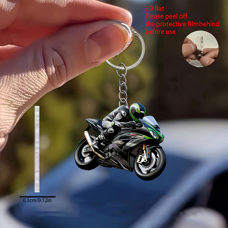 Heavy Equipment Keychain - 2/1 Motorcycle Rider 2D Flat Acrylic
